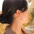 thumbnail image 5 of HIJONES Stainless Steel Pearl Hoop Earrings for Women Round Huggie Ear Studs Diameter 60mm, 5 of 6