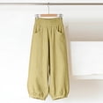 thumbnail image 4 of Miluxas Ladies' Trendy Wide Leg Lantern Pants with Pockets Solid Smoked High Waist Loose Fit Trousers Summer Outfits Boho Beach Wear Yellow, 4 of 9