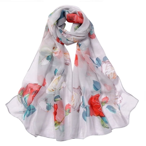 TELOLY Scarf for Women Scarves Simulation Long Scarf Soft Wrap Shawl Printing Women Silk Roses Fashion Scarf