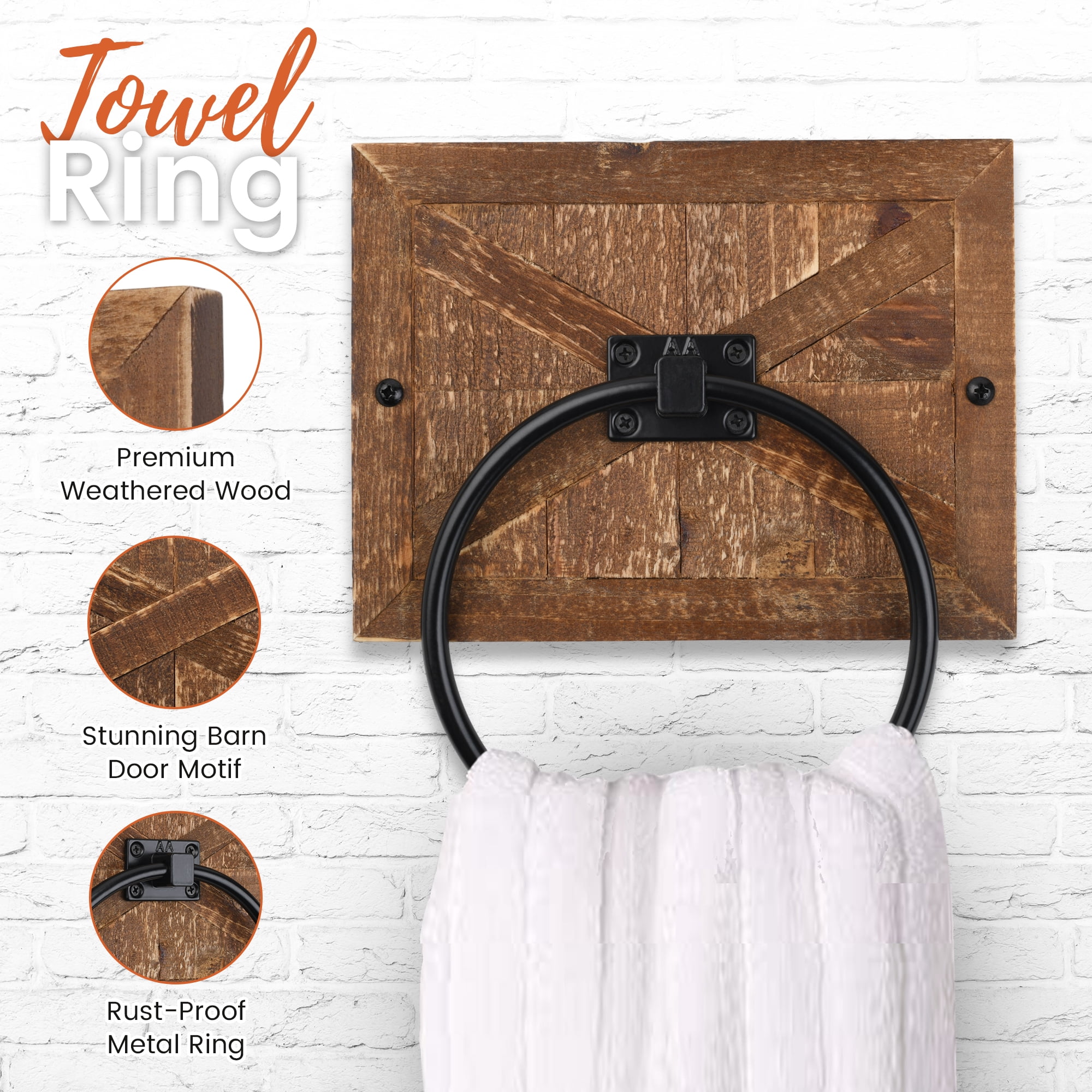 Rustic Farmhouse Toilet Paper Holder and Towel Ring Bathroom Accessories Set, Western Bathroom Decor