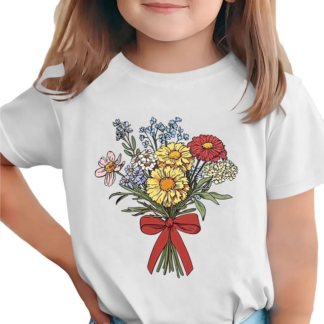 Zpanxa T-Shirts d'Été pour Filles Imprimé de la Fête de l'Indépendance Col Rond Manches Courtes Haut Polyester Spandex 12-13 Ans