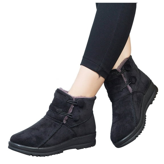 LEEy-world Women Shoes Boots for Women Shoes Women's Toe Round Velvet Winter Boots Plus Thick Boots Warm Cotton Outdoor Wide Snow Boots for Women Wide Width (Black, 8)