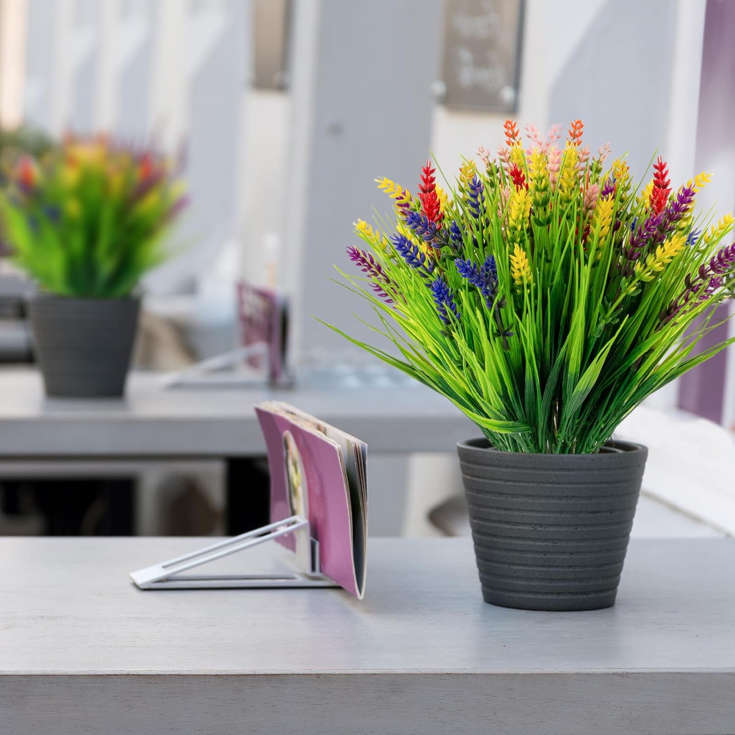 10 Bundles Artificial Plants Outdoor Fake Grass with Lavender Flowers Faux UV Resistant Greenery Garden Patio Porch Window Box Farmhouse Hanging Decorating(Purple)