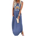 thumbnail image 3 of Vestido casual con estampado de arcoíris para mujer, vestido maxi sin mangas con bolsillo, vestido hawaiano de verano para playa, vestido camisero liso, 3 of 5