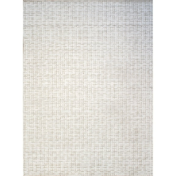 Pasargad Home Slate Collection Hand-Loomed Ivory/Silver Bsilk & Wool Area Rug- 9' 0" X 12' 0"
