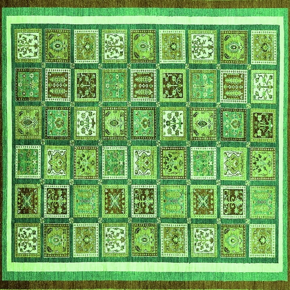Ahgly Company Indoor Square Abstract Green Modern Area Rugs, 8' Square