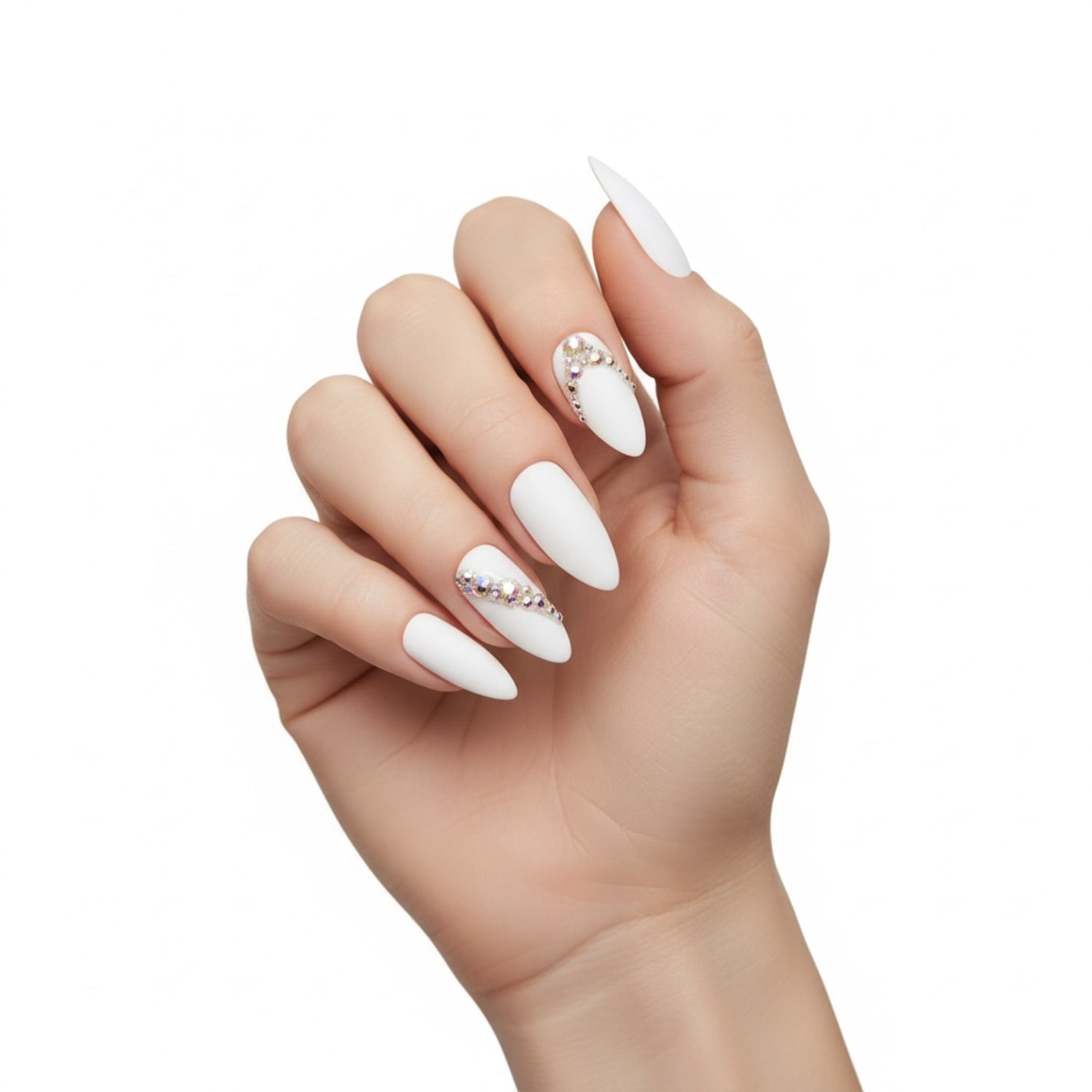 Cotton Candy | Diamond Pink | 3D Crystal Design | Nail Art | Glossy, Metallic | Stiletto | Long | Reusable Press On Nails Set
