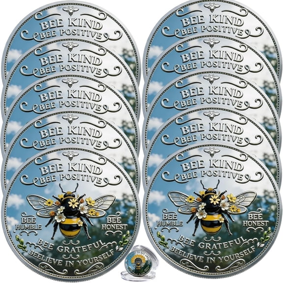Bee Kind Positivity Commemorative Coin, Motivational Bee Challenge Coin, Double-Sided Inspirational Bee Collectible Token Gift for Mom Dad (10PC)