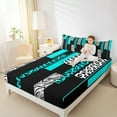 thumbnail image 4 of Manfei Chic Leopard Print Full Size Sheets for Female, Cheetah Zebra Animal Bed Sheets, Black Cyan Geometric Sheet Sets, Lightweight Room Decor, 4-Piece, 4 of 7