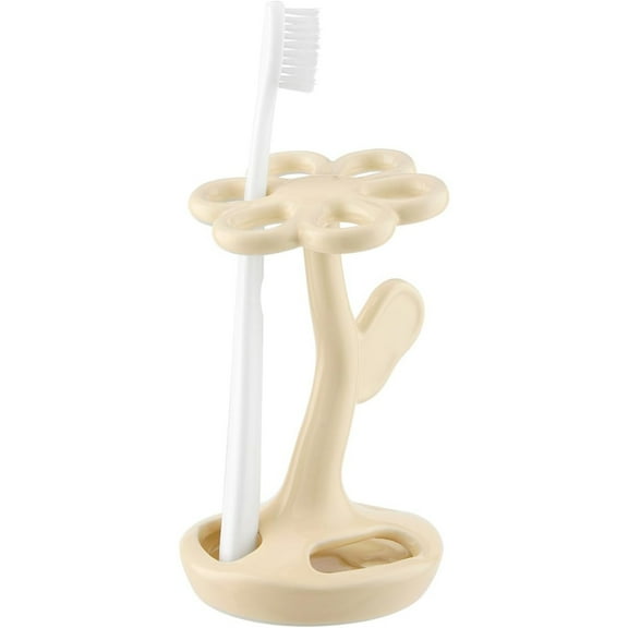 Toothbrush Holders for Bathrooms, Flower Shape Ceramic Toothbrush Organizer,Holds 6 Standard Brushes (Silvery)
