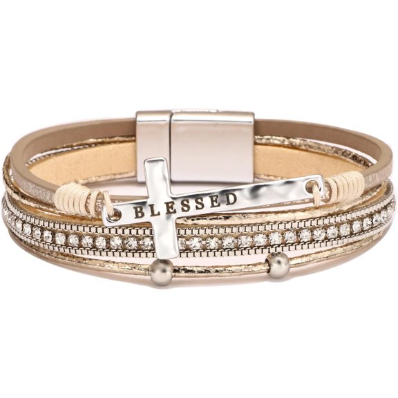 Soleilie Leopard Bracelet for Women, Boho Leather Wrap Multi-Layer Pearl Crystal Bracelet Bangle Jewelry