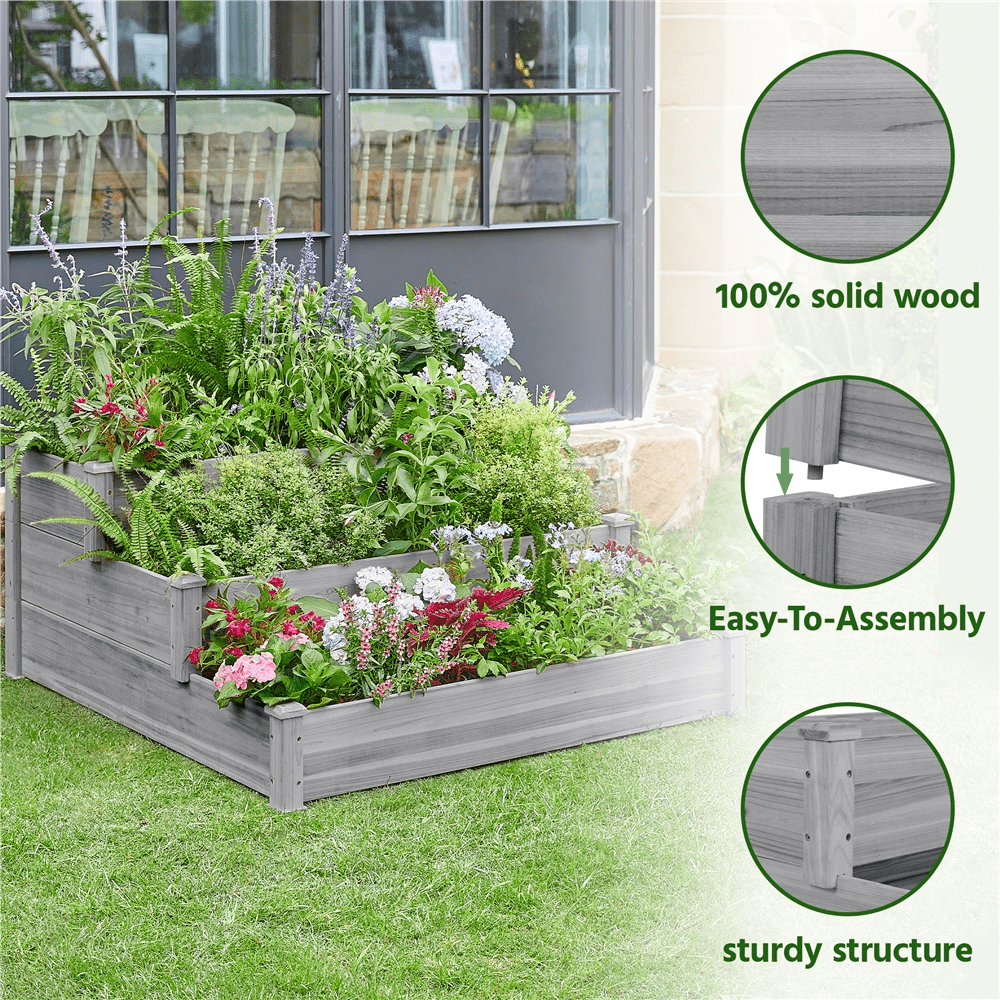 Renwick 3 Tier Raised Garden Bed for Flowers Vegetables, Gray