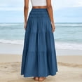 thumbnail image 5 of Women's Summer Casual Elegant Smock Layered Tiered Maxi Skirt High Waisted A Line Flowy Long Skirts with Pockets Dark Blue, 5 of 5