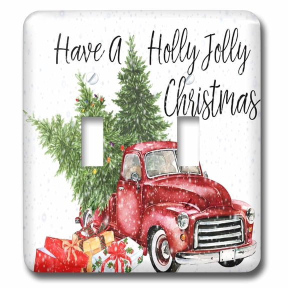 3dRose, Have A Holly Jolly Christmas Red Truck With Christmas Trees, double toggle switch