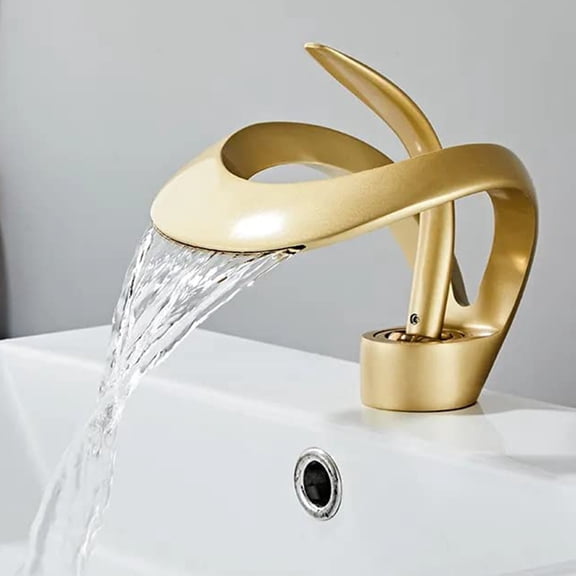Gold Brass Bathroom Sink Faucet 1 Hole Waterfall Vanity Mixer Single Handle Taps For Daily Life