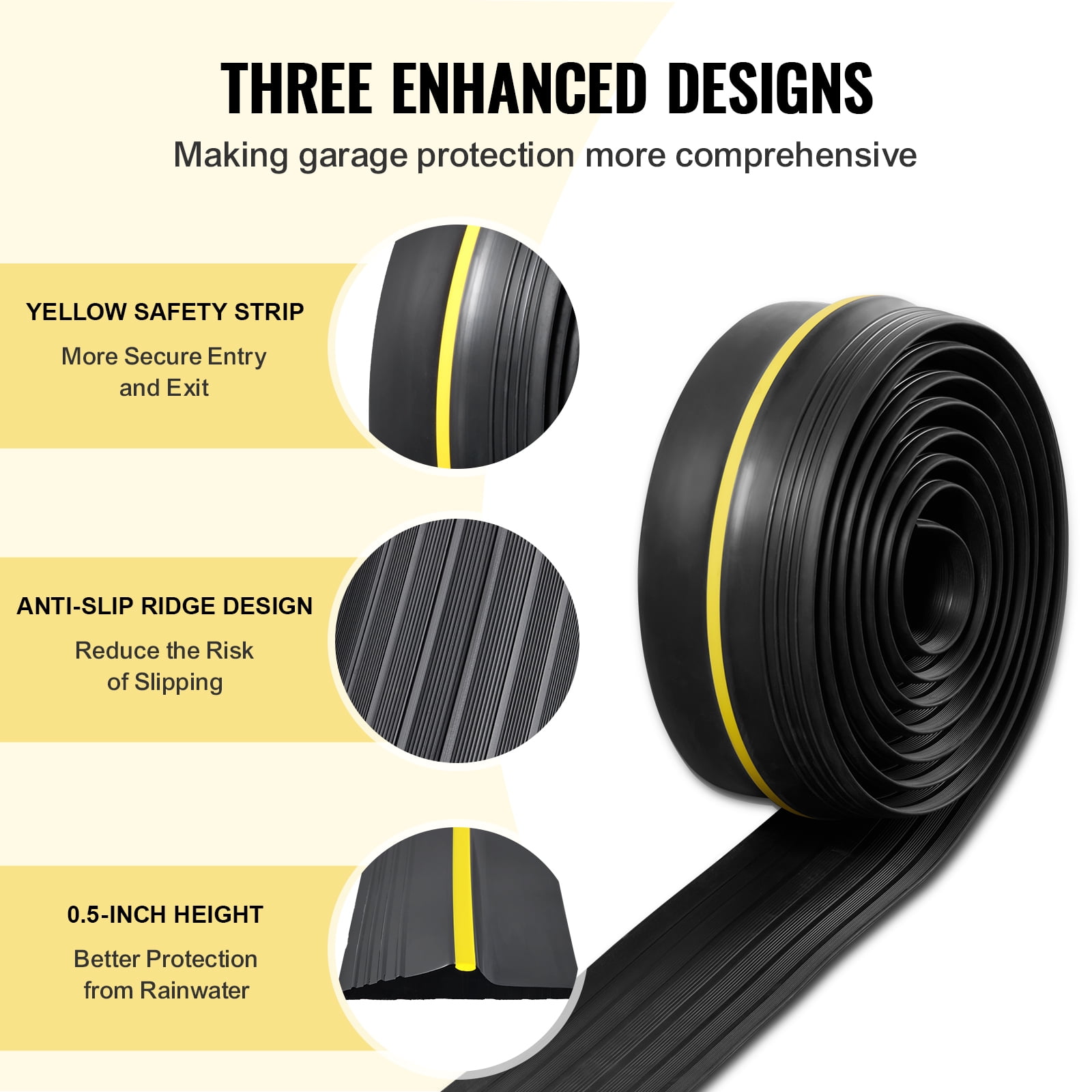 KFFKFF Garage Door Protective Seal Strip, 12 FT Standard Garage Door Ground Seal Strip with Glue, Garage Door Base Climate-Resistant Strip, Enhanced Dense PVC DIY Climate Control Replacement, Black
