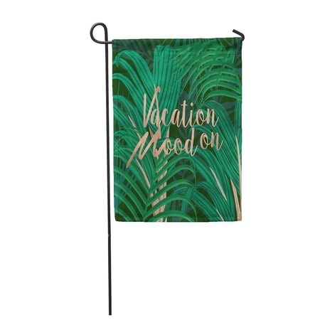 SIDONKU Green Beach Lush Botanic Vacation Mood on Palm Leaves and Rose Gold Abstract Garden Flag Decorative Flag House Banner 12x18 inch