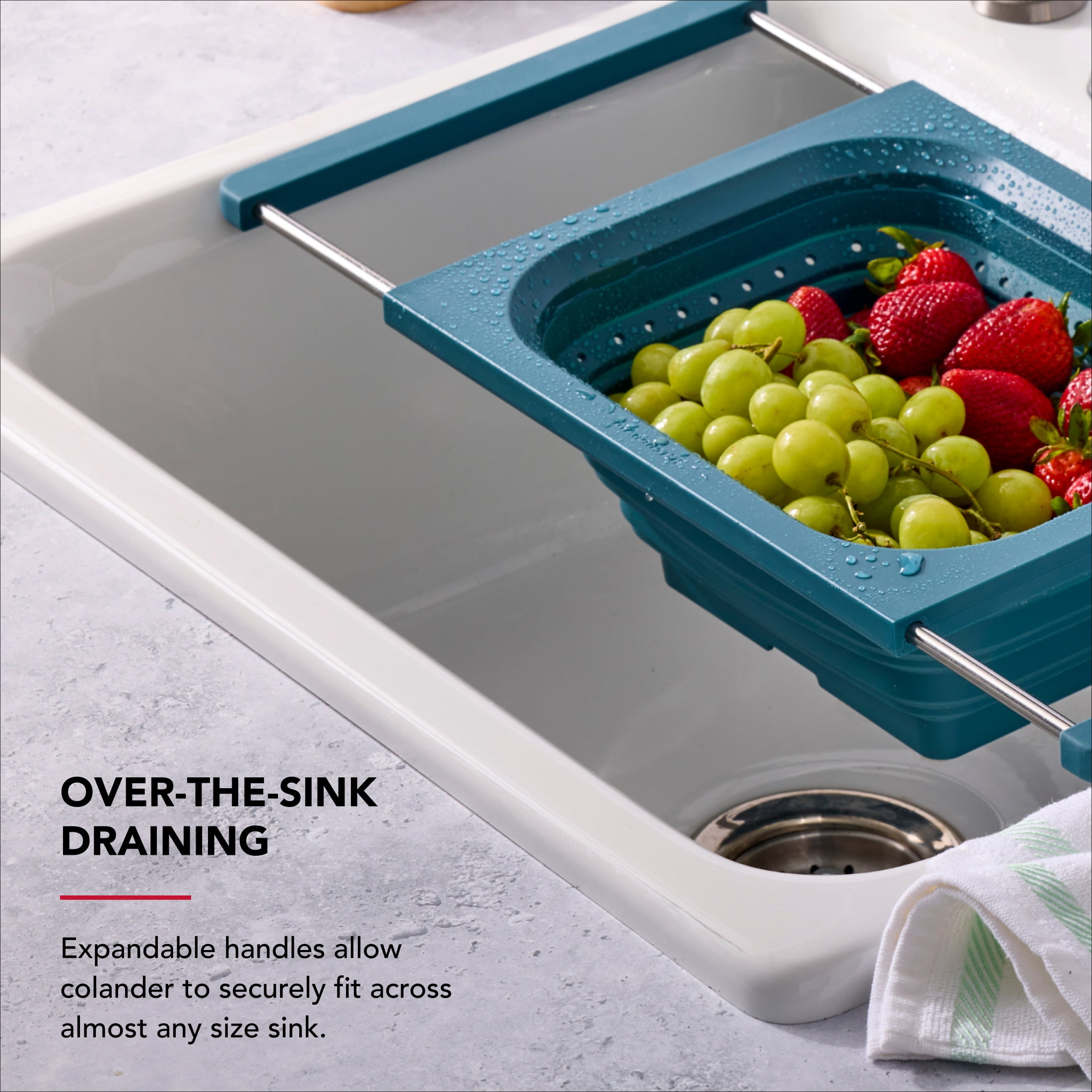 KitchenAid Collapsible Over the Sink Colander and Strainer for Kitchen, Agave