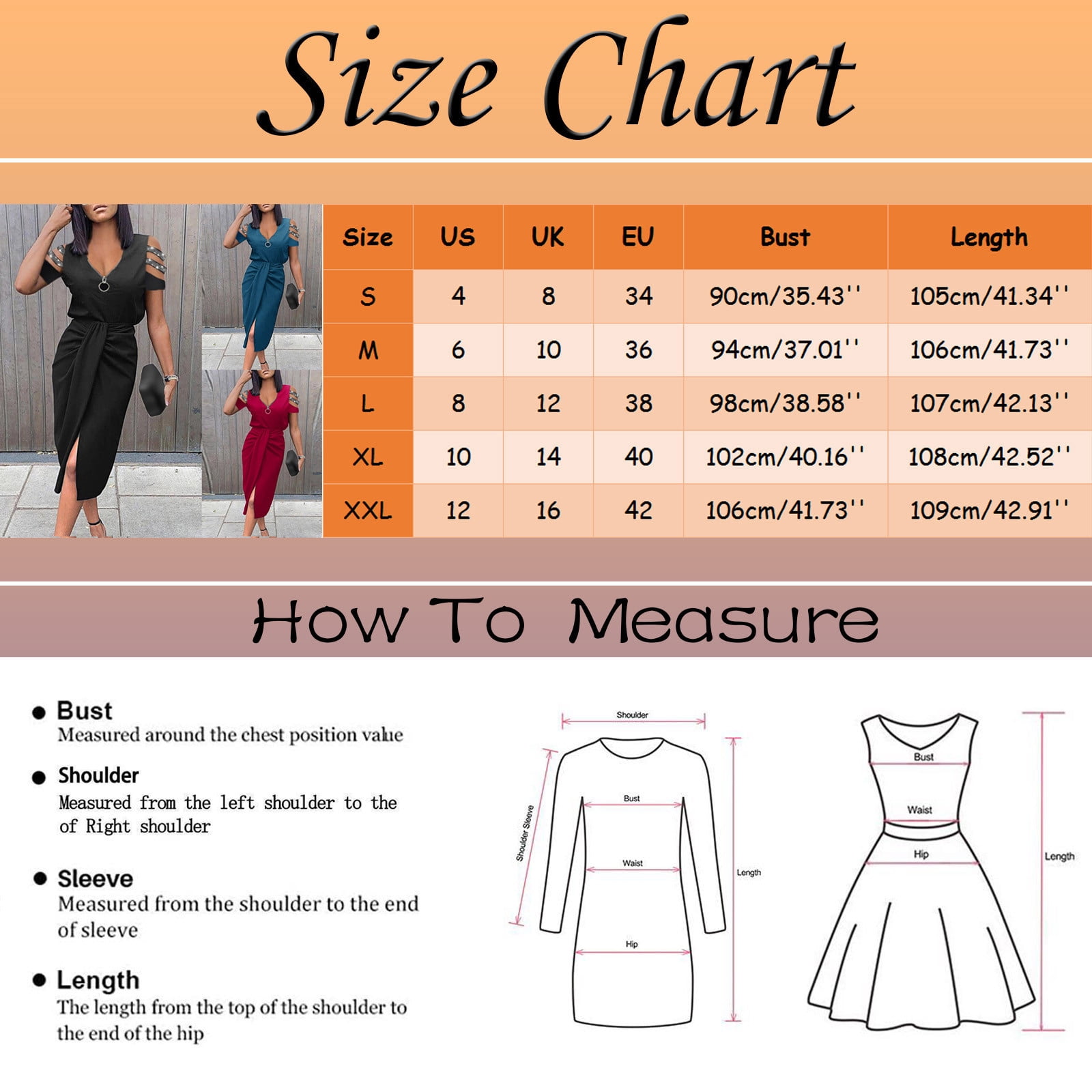 how long is a 34 inch dress Measurement guide for fitted & flared dresses