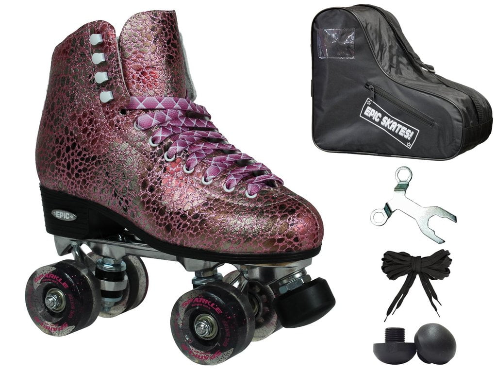 Epic Sparkle Pink Quad Roller Skates Package