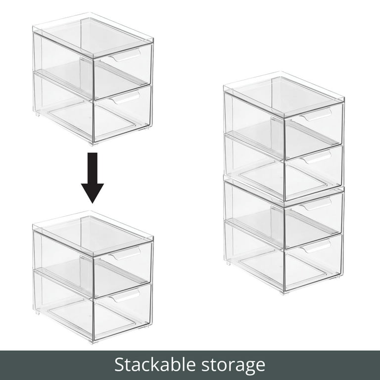 mDesign Stackable Storage Containers Box with 2 Pull-Out Drawers