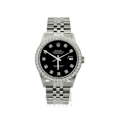 Rolex Datejust Diamond Watch, 36mm, Stainless Steel Black Dial w/ Diamond Bezel, Rolex, Adult, Male