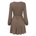 thumbnail image 5 of Furvclv Women Long Puff Sleeve Mini Dress Deep V Neck Solid A-Line Party Casual Dress, 5 of 9