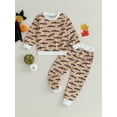 thumbnail image 2 of Wassery 2Pcs Toddler Boy Halloween Outfits Long Sleeve Bat/Ghost Print Sweatshirt + Pants Set Kid Clothes 3 4 5 6 7 Years, 2 of 8
