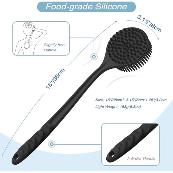 Silicone Back Scrubber & Soft Bath Glove Set - Exfoliating Body Scrubber and Lathering Shower Brush Combination