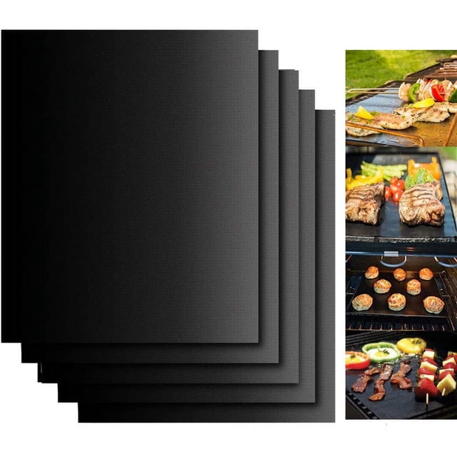 Tapete para parrilla para barbacoa, tapetes para parrilla (juego de 5) para asar y hornear BBQ Teflón antiadherente hasta 500°F - perfecto para carne, pescado y verduras - adecuado para cualquier