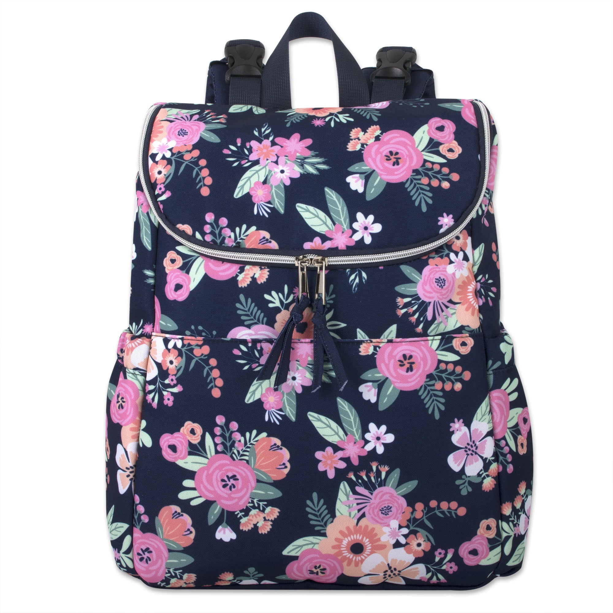 Baby Essentials 2 Piece Baby Diaper Backpack with Stroller Straps and Matching Changing Pad in Navy Blue & Baby Pink Floral