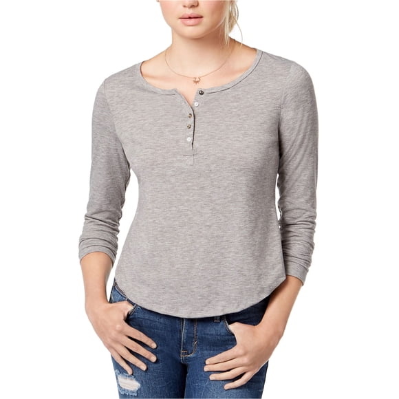 American Rag Chandail Henley à Volants pour Femmes, Gris, Petit