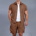 thumbnail image 6 of Bpyeka Men's Big & Tall Casual Two-Piece Matching Set, Button Down Collar Short Sleeve Shirt & Drawstring Cargo Shorts, Multi-Pocket Workwear Outfit, 3XL-5XL, 6 of 8