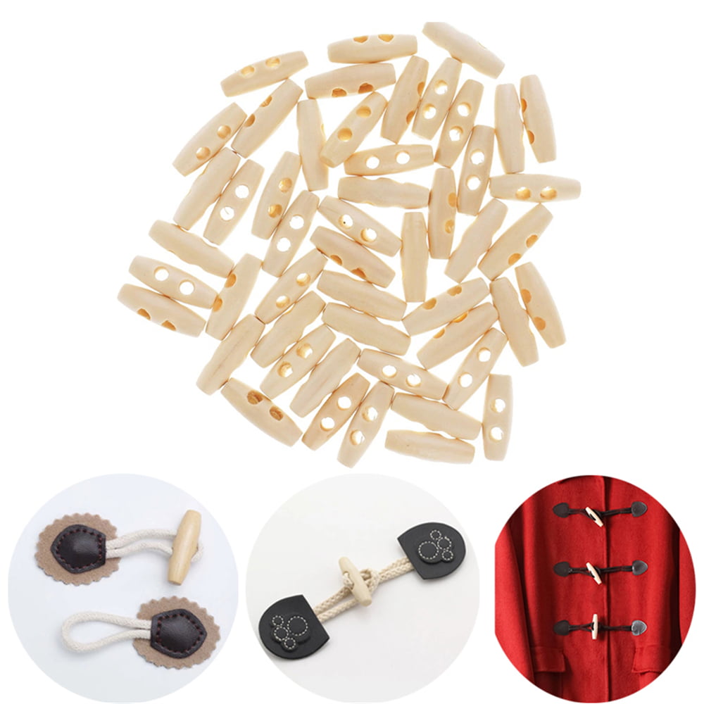 50Pcs Wooden 2 Holes Coat Duffle Toggle Wood Horn Sewing Knitting Buttons 30mm 