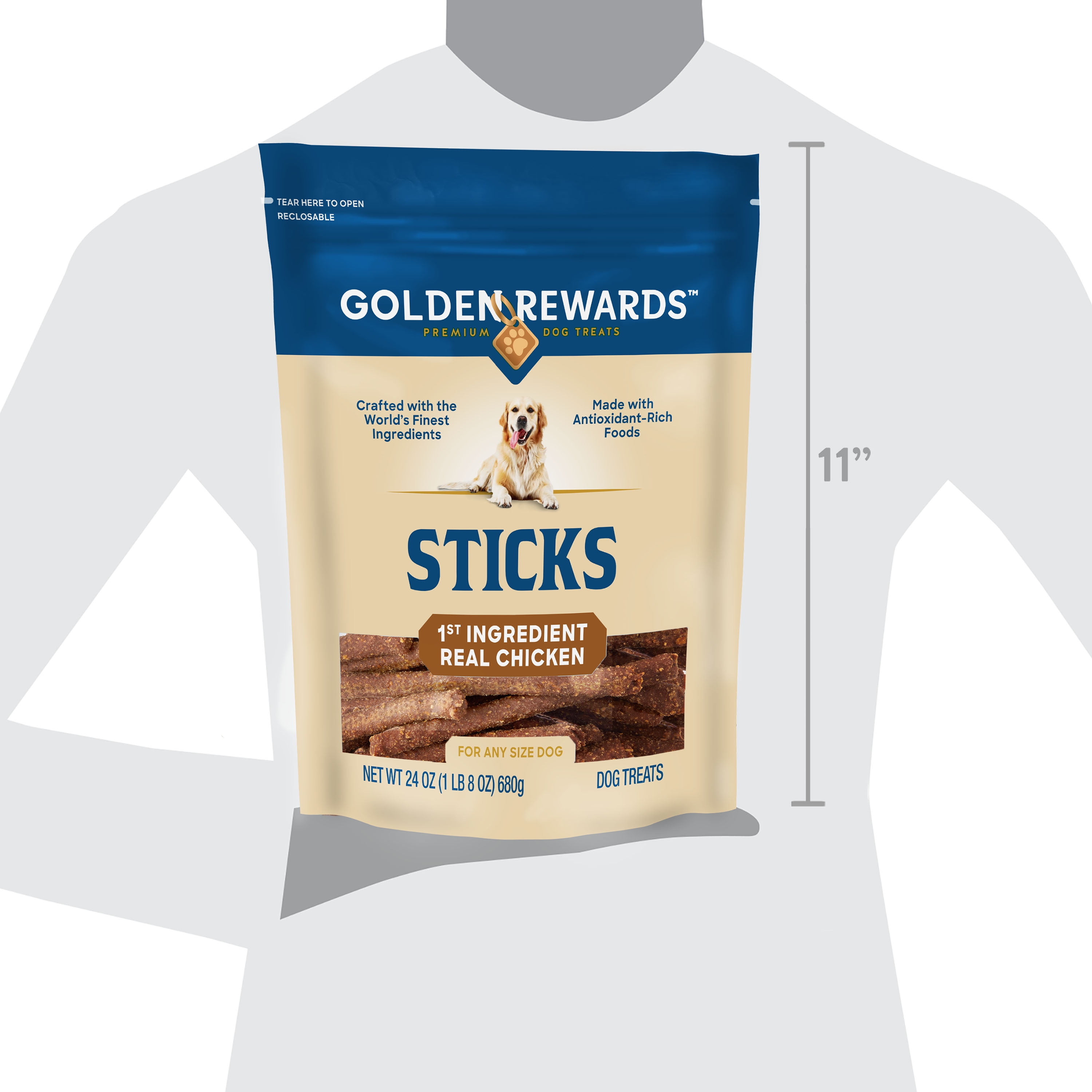 (6 pack) Golden Rewards Dry Chicken Stick Dog Treats, 24 oz Bag