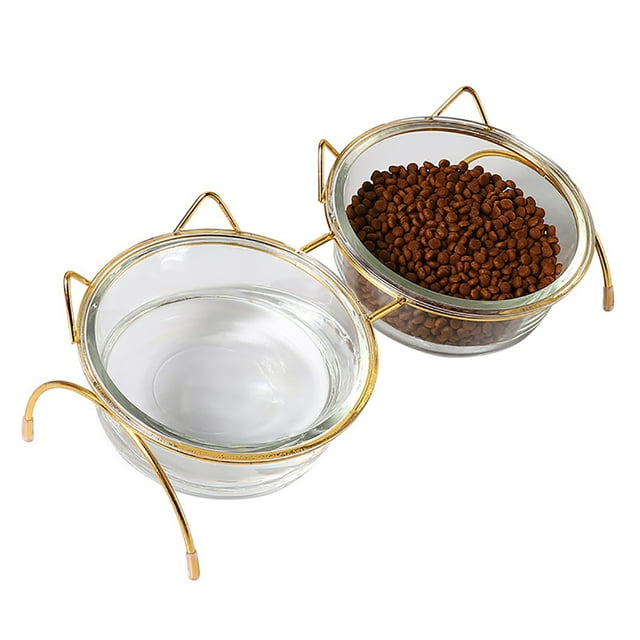 2 Pcs Bol en Verre pour Animaux Protection du Cou Bol d'Eau pour Chat Bol de Nourriture pour Chat avec Support en Fer