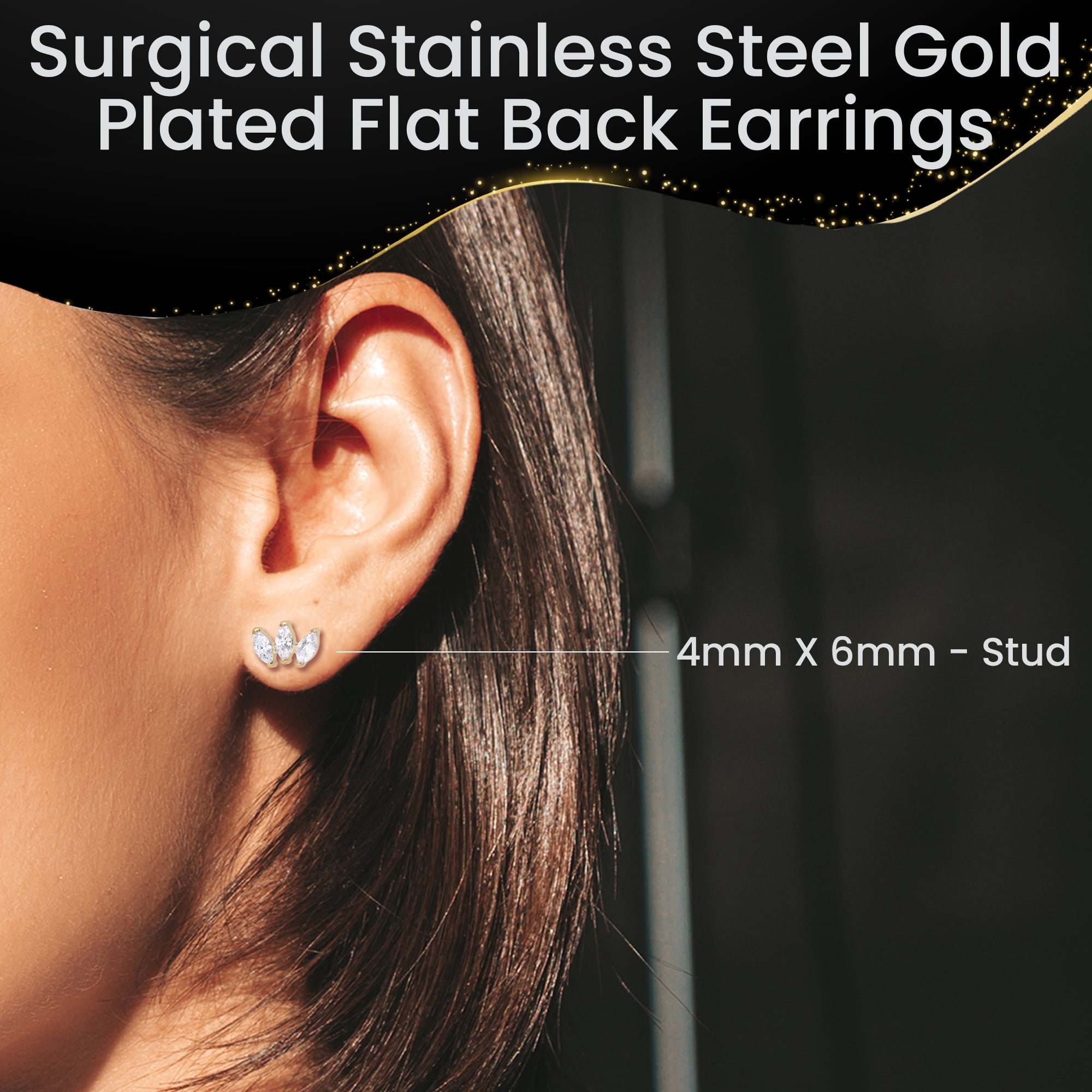 Body Candy Flat Back Cartilage Earring - 18 Gauge 1/4 14k Gold Plated ASTM Titanium Trio Reversible Heart Threadless Stud Earring for Cartilage, Conch, Helix, Labret, Tragus, Monroe