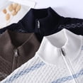 thumbnail image 5 of Men's Sweater Coat Long Sleeve Mock Neck Zip Up Color Block Textured Chunky Knit Cardigan Jacket Coffee 4XL, 5 of 6