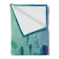 thumbnail image 2 of Deep Sea Soft Flannel Fleece Throw Blanket, Jellyfish Corals and Other Mammals Deep in the Ocean, Cozy Plush for Indoor and Outdoor Use, 70" x 90", Blue Almond Green, by Ambesonne, 2 of 5