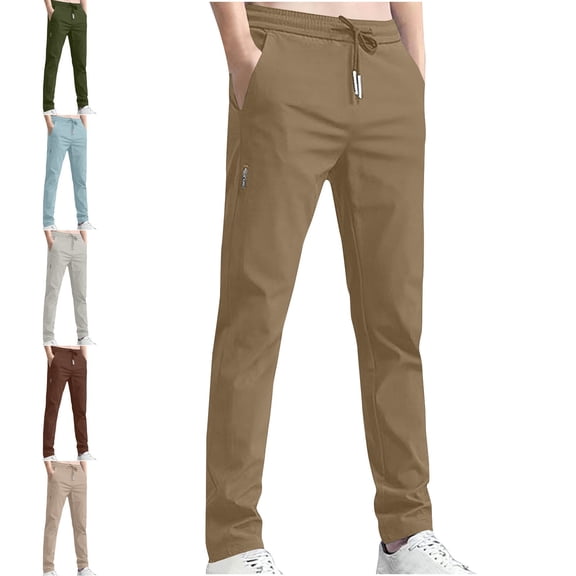 SGFCWSX Mens Pants– Elastic Waistband Comfort Relaxed Straight-Leg Trousers Khaki Size 2XL