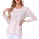 thumbnail image 1 of Camisetas de pijama para mujeres INSPIRE CHIC, con estampado a rayas, camisetas de dormir de algodón, de manga larga, cuello redondo, blusas, 2XL, a rayas rosas, 1 of 6
