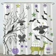 thumbnail image 1 of Whimsical Halloween Shower Curtain with Bats, Moon & Giraffe Design, 1 of 4