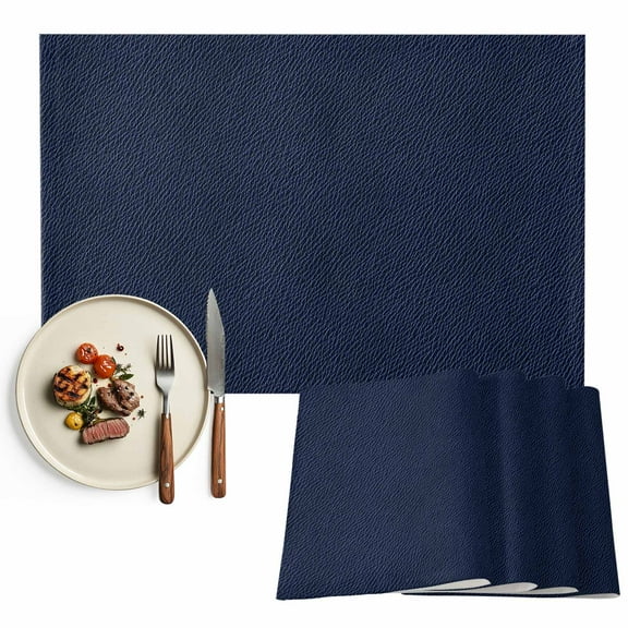 Placemats Set of 4, Navy Blue Leather Texture Placemats Set of 4, Solid Color Tablemats Washable Placemat Table Decoration for Kitchen Table Dinner Party Home Decor Indoor Outdoor 13x19 Inch