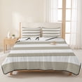 thumbnail image 3 of Twin Quilt Set 68''x86'', Beige Stripes Lightweight Summer Bedspread Coverlet Set with 2 Pillow Shams, Simple Beige White Texture Breathable All Season Quilt Bedding for Dorm/Bedroom, 3 of 9
