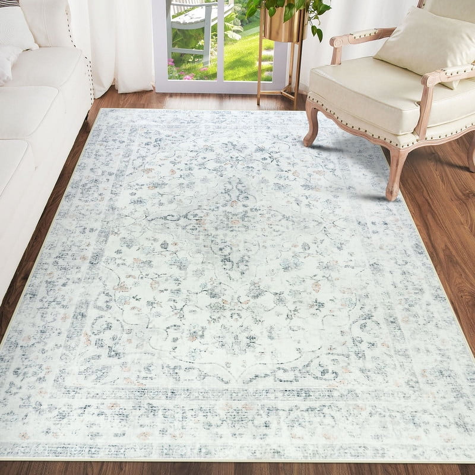 Junovo Boho Area Rugs Vintage Boho Carpet Non-slip Floor Rug for Living Room,4'x6',Gray