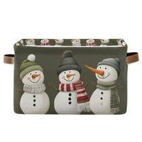 Yayeee Canvas Storage Basket with Handles for Shelves Fabric Bins Closet Organizer, Gray Cute Snowmen