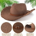 thumbnail image 3 of EINSKEY Straw Cowboy Hat with Fringe Shapeable Brim, Beach Cowgirl Hat with Chin Strap, Brown, 3 of 7