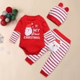 thumbnail image 2 of eczipvz My 1st Christmas Outfits Christmas Baby Boy Outfit Baby Boy Clothes Infant Romper Red Striped Pants Hat 3Pcs, 2 of 7