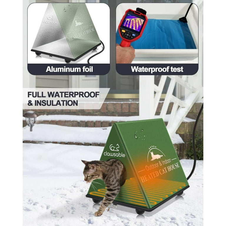 Clawsable Indestructible Heated Cat House for Outdoor Cats in Winter,  Extremely Waterproof, Highly Insulated & Elevated Outdoor Feral Cat House  Shelter for Stray Barn Cat 