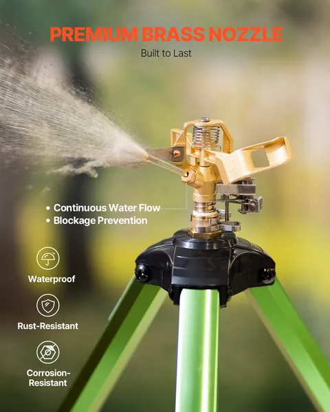 Heavy Duty Tripod Sprinkler 2 Pack Brass Head 360 Degree Adjustable Height Lawn Irrigation